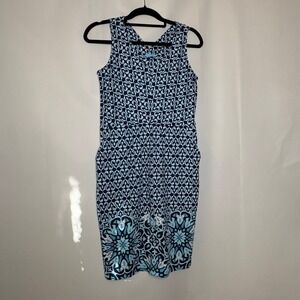 J.McLaughlin‎ Catalina Cloth Sleeveless Dress Blue Patterned Stretch Knit Casual